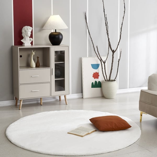 Rabbit Eco Hvid Rund Tæppe 120 cm i Blødt Polyester