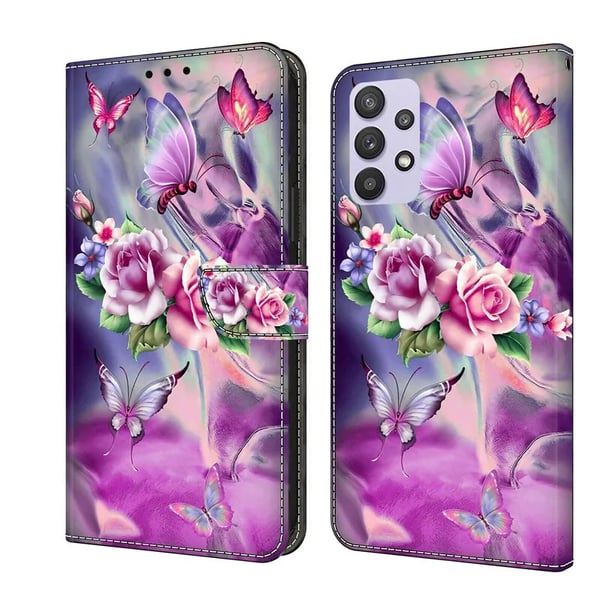 Painted Flip Leather Wallet Phone Case Samsung Galaxy A52 5G Butterfly Flower