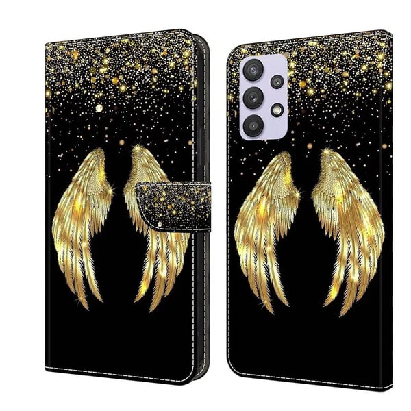 Painted Flip Leather Wallet Phone Case Samsung Galaxy A52 5G Gold Wings