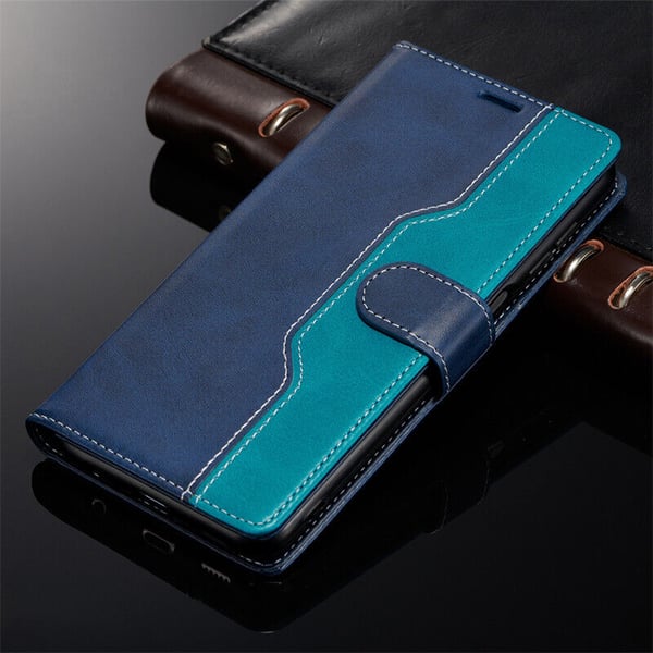 Leather Flip Case Wallet Stand Phone Cover Samsung Galaxy S22 Ultra Blue & Green