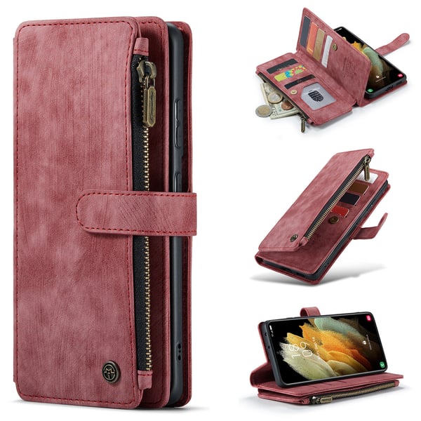 Leather Zipper Purse Wallet Phone Case Flip Cover Samsung Galaxy S23 Ultra Red Leather Zipper Purse Wallet Phone Case Flip Cover Samsung Galaxy S23 Ultra Red