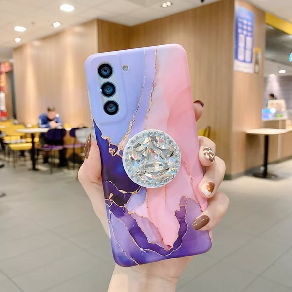Marble Shockproof Silicone Phone Case Cover Samsung Galaxy S21FE Navy Blue Marble With Diamond ...