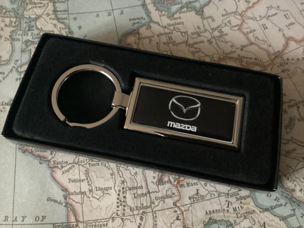 Chrome Keyring With Printed Mazda Logo CX MX 1 2 3 4 5 6 7 RX OBLONG