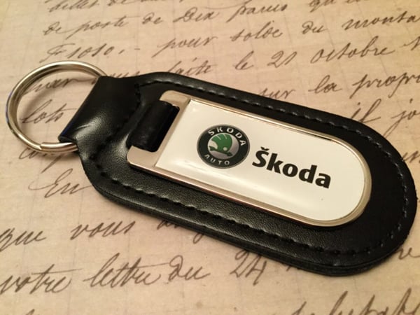 SKODA Real Leather Keyring Printed resin coated OCTAVIA FABIA SUPERB KODIAQ