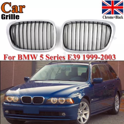 Chrome&Black Front Kidney Grill Mesh Grilles Fit BMW 5 Series E39 & M5 1999-2003
