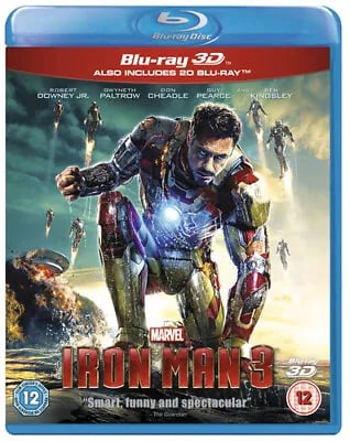 Iron Man 3 (2013) Robert Downey Jr., Black (DIR) cert 12 2 discs Blu-Ray Pre-Owned