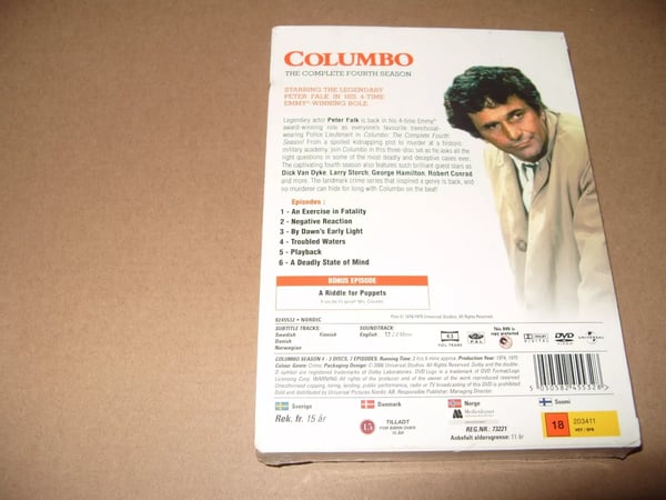 Columbo Complete Fourth Season 3 dvd set Region 2 (Slim dvd case) Brand New