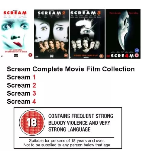 Scream: Täydellinen Elokuvakokoelma 1-4 DVD – Kauhu, Alue 2