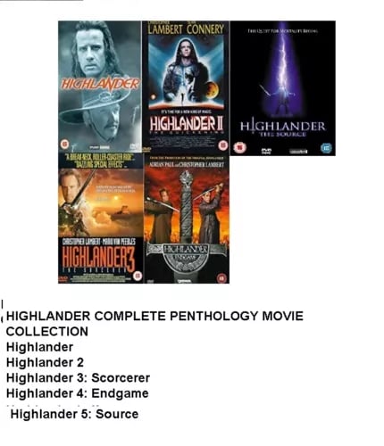 Highlander Penthology – Täydellinen elokuvasarja 1-5 (DVD)