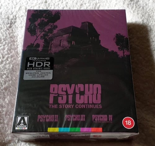 Psycho The Story Continues 4K UHD Blu-ray 3 Disc Boxset Pt's II III IV Arrow Region 2 Brand New