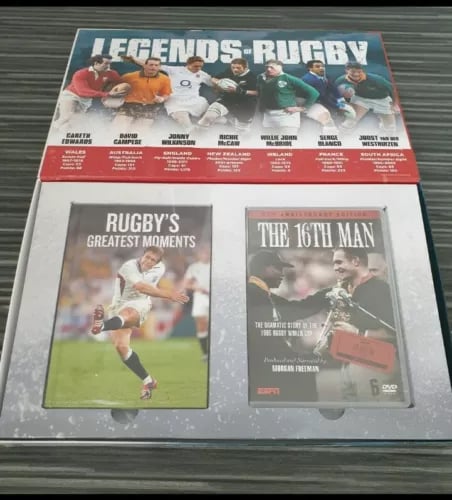 GIFT SET Legends of Rugby DVD Book Greatest Rugby Moments Mens Father's Day Region 2 Brand New