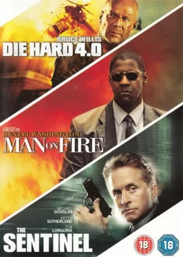 DIE HARD 4.0 MAN ON FIRE THE SENTINEL BRUCE WILLIS 3 DISC BOX SET DVD Region 2 Brand New
