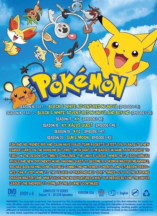 Pokémon (Sæson 16-20) - Anime TV-serie DVD (228 afsnit) (Engelsk tale)