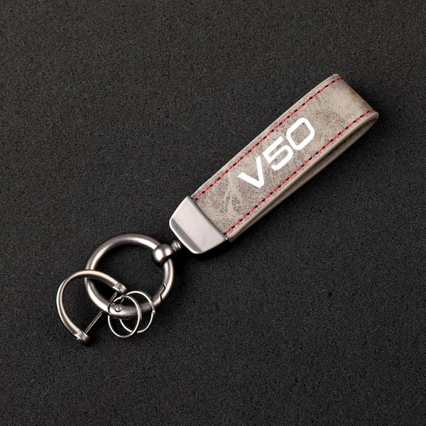 Premium leather Ultra-clear printing Metal fob key chain For Volvo V50 Accessories Color Name : GRAY
