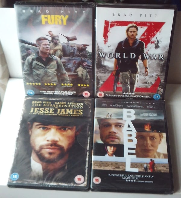 Babel, Assassination Of Jesse James etc., Fury, World War Z DVD x4 Brad Pitt Brand New Babel, Assassination Of Jesse James etc., Fury, World War Z DVD x4 Brad Pitt Brand New
