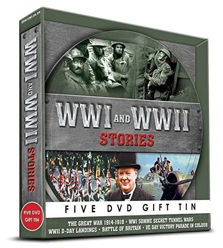 WW1 & WW2 STORIES 5 DVD GIFT TIN SOMME SECRET TUNNEL VE DAY MORE World war 1 2 Brand New