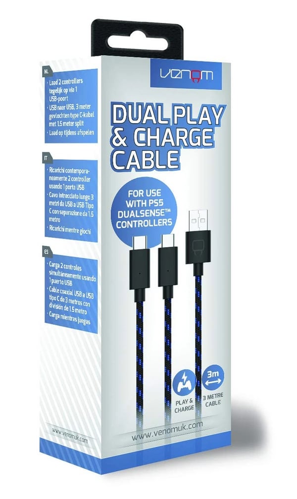 Venom 3 meter Dual Play & Charge Kabel ( (Sony Playstation 5 Sony Playstation 4) Brand New
