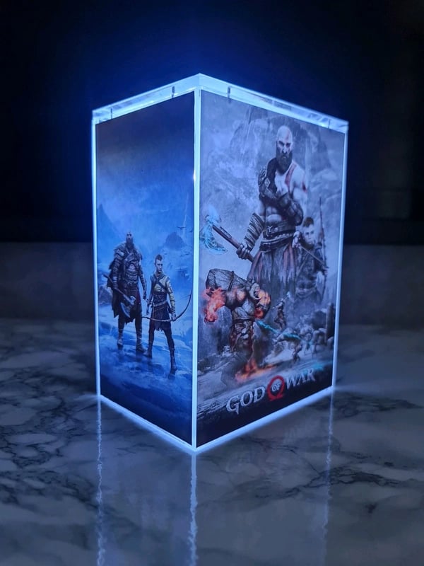 God of War LED Night Light Glow Box Acrylic Case White LEDs ps4 ps5 Brand New God of War LED Night Light Glow Box Acrylic Case White LEDs ps4 ps5 Brand New