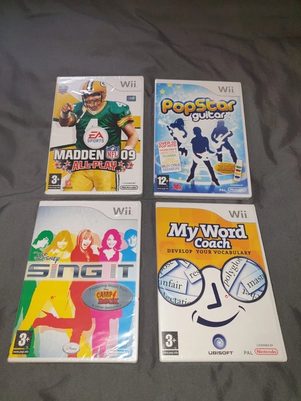 4 x Wii Games `Madden NFL 09 AllPlay Popstar Camp Rock Word Coach Brand New