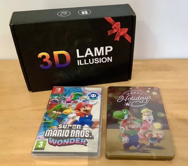Super Mario Bros Wonder Game Happy Holiday Steelbook & LED Night Light Brand New