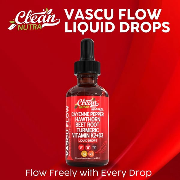 Vascu Flow Flytende Dråper: Cayenne, Hagtorn, Rødbete, Gurkemeie, Vitamin K2+D3