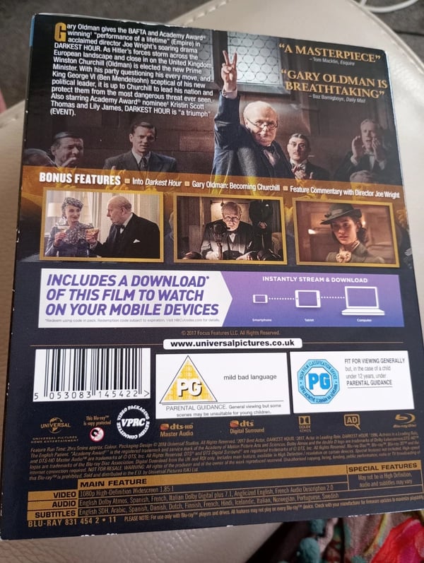 Darkest Hour (DVD/Bluray, 2017)With Slipcover, Brand New