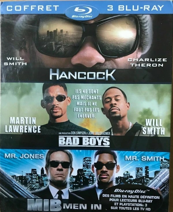 COFFRET BLOCKBUSTER HANCOCK/BAD BOYS/MEN IN BLACK blu ray IMPORT Brand New
