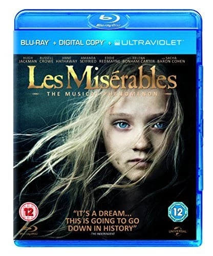 Les Miserables (Bluray + Digital Copy + UV Copy) [2012] [DVD][Region 2] Brand New
