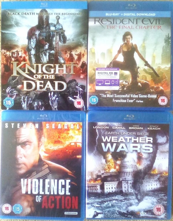 4 x Blu Rays , Resident Evil, Knight of the Dead, Steven Seagal Brand New