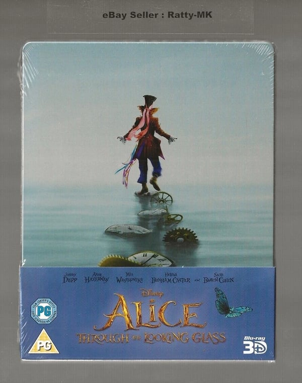 DISNEY'S ALICE THROUGH THE LOOKING GLASS 3D + 2D BLU RAY STEELBOOK Brand New