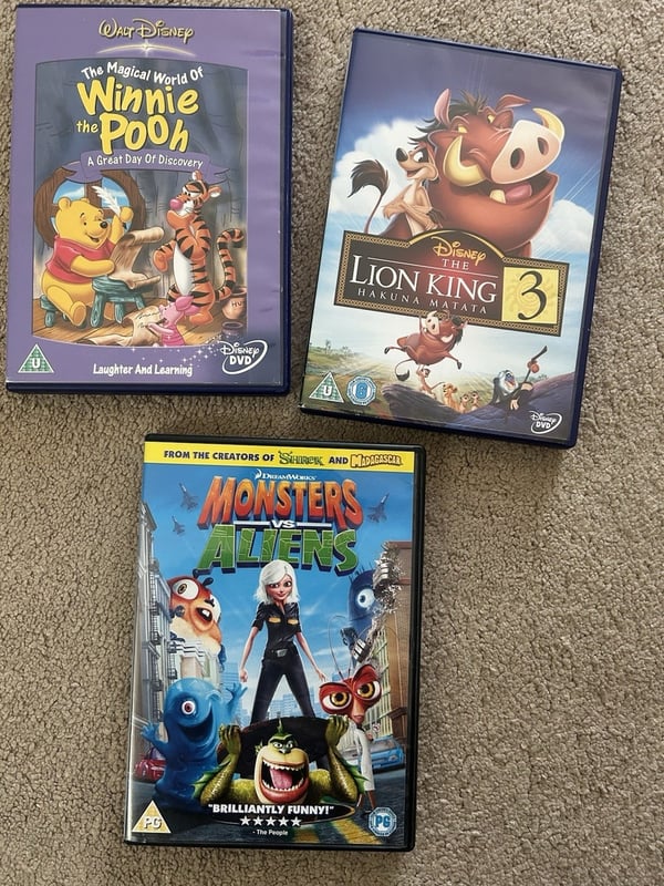 Barnfilmer DVD: Nalle Puh, Monsters vs Aliens, Lejonkungen
