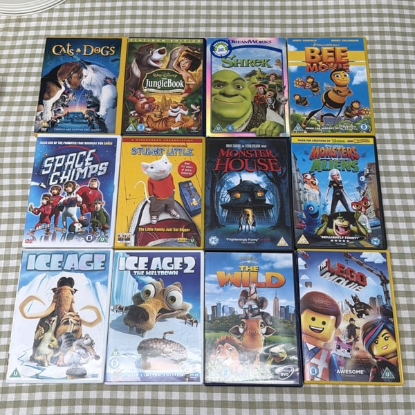 Barnefilm-pakke x 12 - Disney, Dreamworks m.fl. DVD