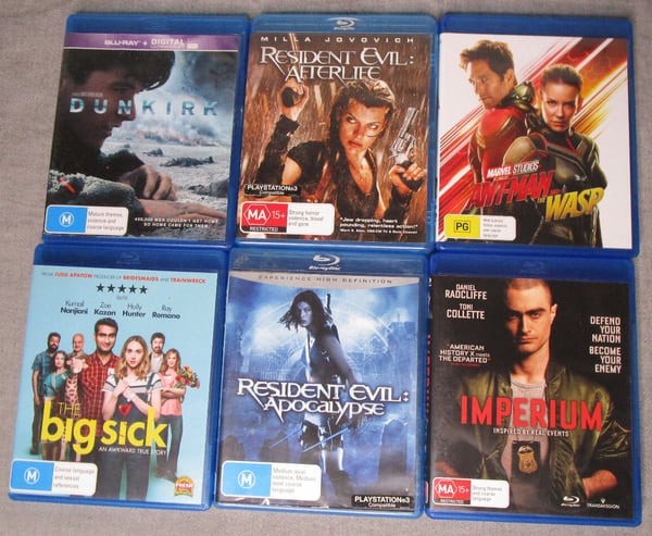 Blu-ray Film-paket: Dunkirk, Resident Evil, Ant-Man m.fl. (6 filmer)