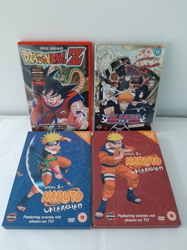 Manga DVD-pakke: Naruto, Dragon Ball Z, Bleach