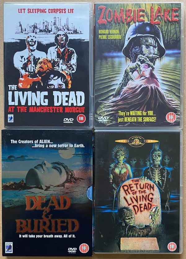 4 X DVD ZOMBIE CLASSICS: Manchester Morgue/Zombie Lake jne.
