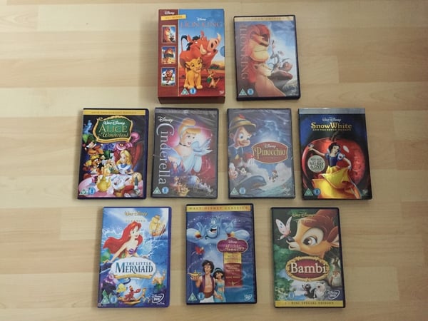 Disney Klassiker Utvalg: Løvenes Konge, Den Lille Havfruen, Bambi, Snøhvit, Pinocchio m.fl. DVD