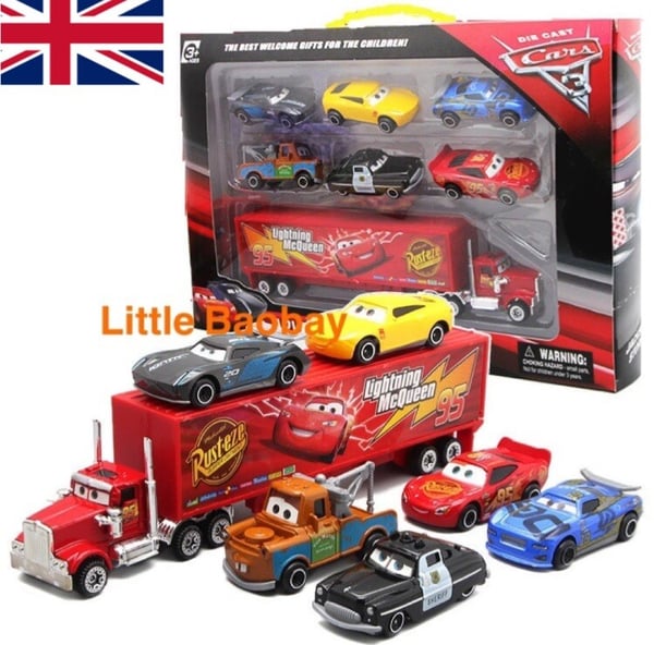 7 Pcs Disney Cars 3 Lightning McQueen Racer Car & Mack Truck Kids Toy Collection Brand New