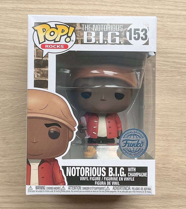 Funko Pop Rocks The Notorious BIG With Champagne #153 + Free Protector Brand New