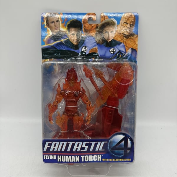Rare Flying Human Torch With Fire Blasting Action Fantastic Four Toybiz Brand New