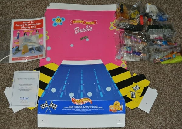 MCDONALDS HAPPY MEAL TOYS BARBIE AND HOTWHEELS 2001 STORE DISPLAY UNIT Brand New
