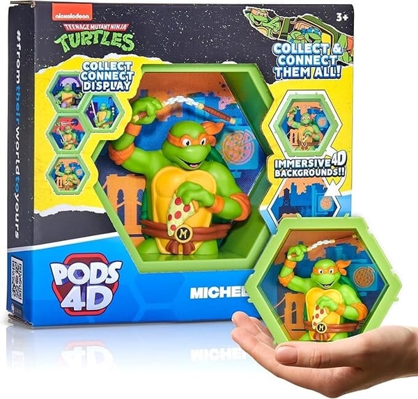 WOW! PODS 4D Michelangelo TMNT - Figura Coleccionable Con Efecto Lenticular 3D, Conectable Para Pared O Estante (Serie 1)