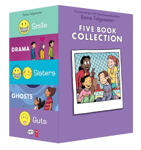 Raina Telgemeier Fem Bok Kollektion: Smile Drama Sisters Ghosts Guts