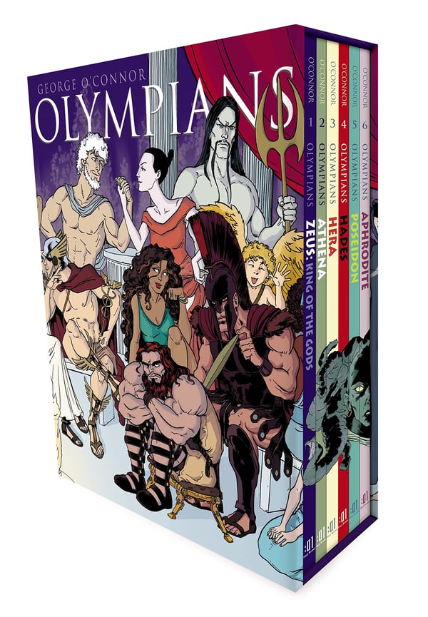 Olympialaisten laatikko: Zeus, Athene, Hera, Haades, Poseidon ja Afrodite