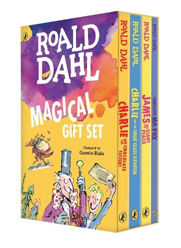 Roald Dahl Magisk Gaveæske Sæt (4 bøger): Charlie og Chokoladefabrikken, James og den Store Fersken, Den Fantastiske Hr. Ræv, Charlie og den Store Glaselevator