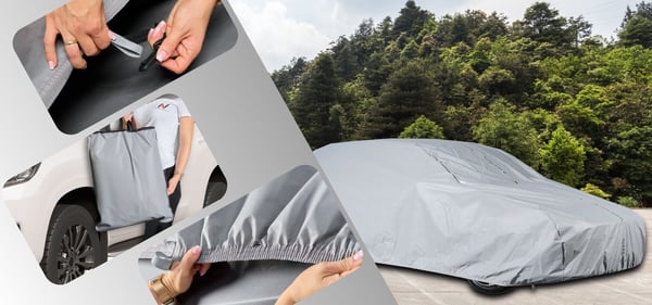 Auton suojapeite hatchback S3 330-355 -malleihin, Practic 3W -vyöt
