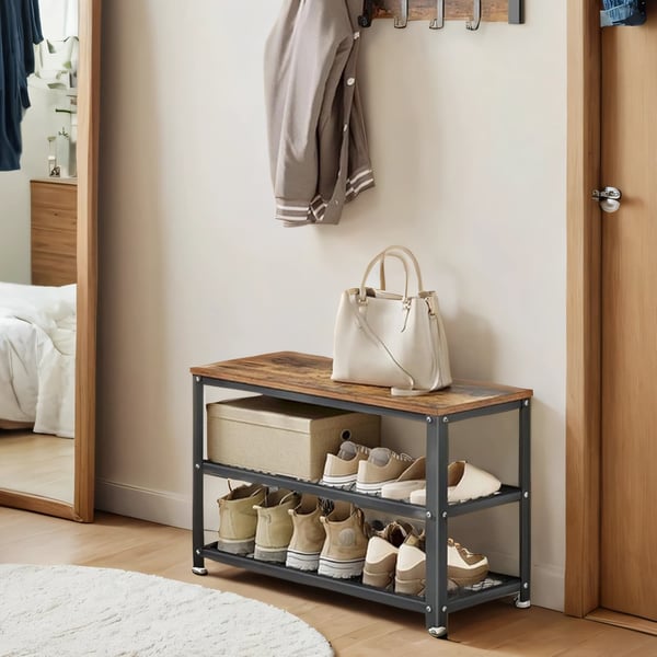 Sko-bænk med 2 gitterhylder, skoholder, 30 x 73 x 45 cm