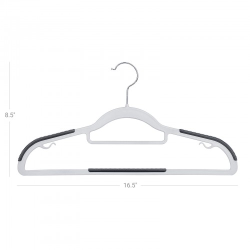Set med 30 klädhängare, halkfria plasthängare, platsbesparande klädhängare, 0,5 cm tjocka, 42 cm långa, silverfärgad 360° vridbar krok, ljusgrå och mö