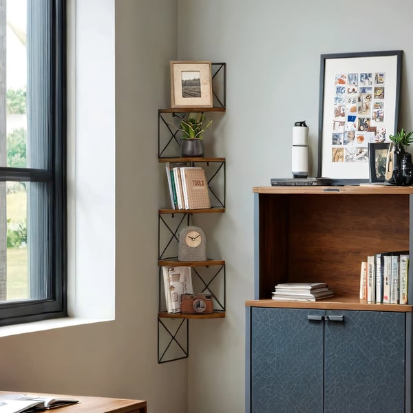 Hjørnehylde, boghylde i zigzag-design, 5 niveauer