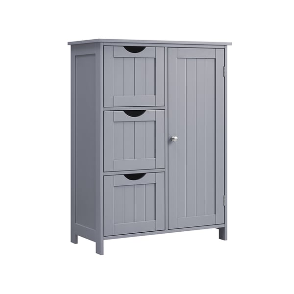 Opbevaringsskab på badeværelsesgulv, badeværelsesopbevaringsenhed med 3 skuffer, 1 justerbar hylde, fritstående badeværelsesskab, 11,8 x 23,6 x 31,5 tommer, duegrå BBC049G02