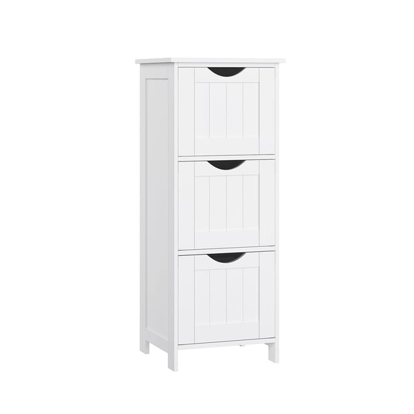 Badeværelsesgulvskabs, slankt opbevaringsmøbel med 3 skuffer, 32 x 30 x 81 cm, til badeværelse, stue, soveværelse, køkken, nordisk skandinavisk stil, mat hvid BBC50WT